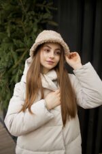 Женская Бежевая Панама Барашек Тедди - Утепленная на Флисе