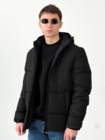 Мужская Зимняя Черная Куртка с Капюшоном - Классическая Прямого Кроя