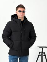 Мужская Зимняя Черная Куртка с Капюшоном - Классическая Прямого Кроя