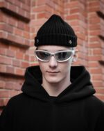 Мужская Черная Шапка Бини с Пришитыми Металлическими Крестами
