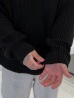 Мужской Теплый Вязаный Черный Гольф Свитер Оверсайз Базовый под Горло