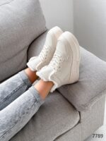 Женские Зимние Бежевые Кроссовки с Мехом Внутри - Теплые Высокие на Толстой Подошве