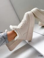 Женские Зимние Бежевые Кроссовки с Мехом Внутри - Теплые Высокие на Толстой Подошве