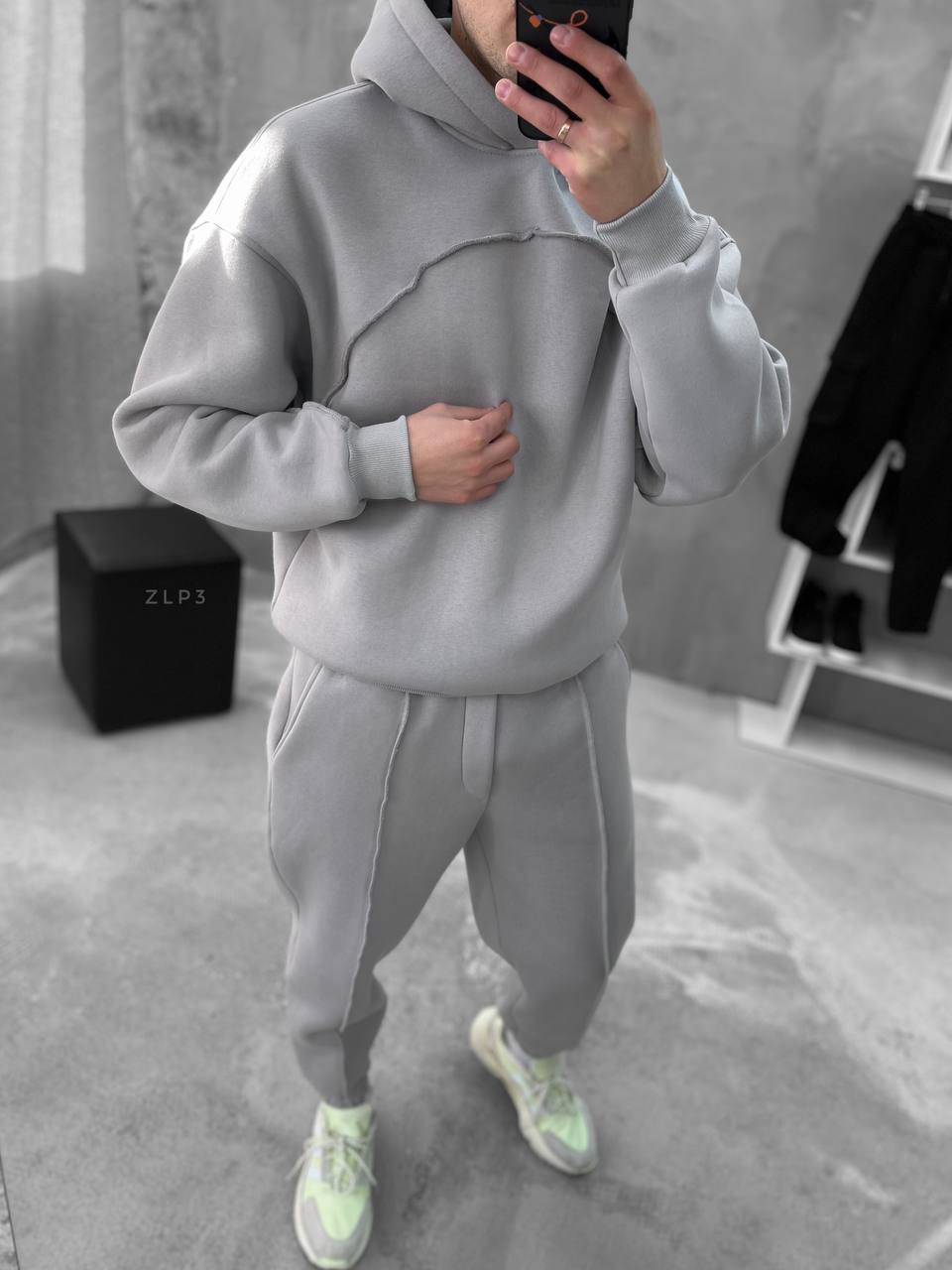 photo_2023-12-20_14-12-28 Мужской Серый Костюм Худи и Штаны - Теплый на Флисе с Декоративными Швами Наизнанку