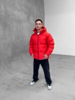 Мужская Теплая Зимняя Красная Куртка - Дутый Пуффер с Капюшоном