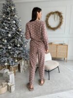 Женская Теплая Махровая Пижама Мокко с Сердечками (Кофта + Штаны)