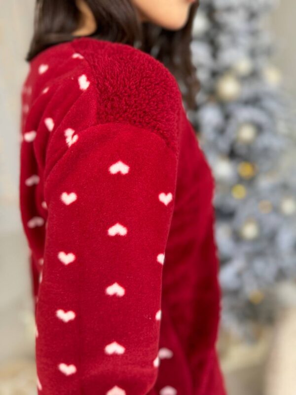 Женская Теплая Бордовая Пижама с Сердечками (Кофта + Штаны)