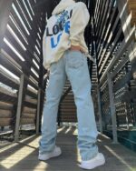 Мужские Голубые Джинсы Baggy с Принтом - Широкие Джинсовые Штаны Багги