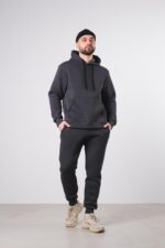 Мужской Базовый Графитовый Костюм Худи Штаны Зима - Утепленный Трехнитка на Флисе