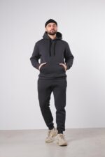 Мужской Базовый Графитовый Костюм Худи Штаны Зима - Утепленный Трехнитка на Флисе