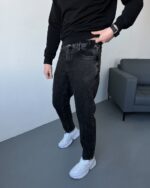Мужские Свободные Черные Джинсы Варенки с Резинками в Талии