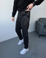 Мужские Свободные Черные Джинсы Варенки с Резинками в Талии