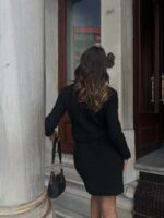 Женский Черный Костюм Классика - Кофта на Пуговицах + Юбка Мини