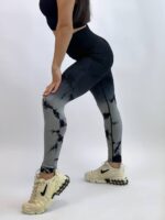 Женские Гладкие Лосины Серые Градиент с Push Up Эффектом и Мраморным Принтом