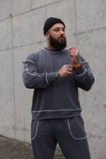 Чоловічий Сірий Костюм Оверсайз із Білими Швами - Світшот + Штани Джоггери