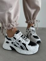 Женские Демисезонные Кожаные Черно-Белые Кроссовки