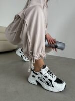 Женские Демисезонные Кожаные Черно-Белые Кроссовки