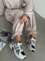 Женские Демисезонные Кожаные Черно-Белые Кроссовки