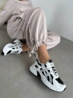 Женские Демисезонные Кожаные Черно-Белые Кроссовки