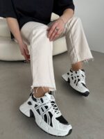 Женские Демисезонные Кожаные Черно-Белые Кроссовки