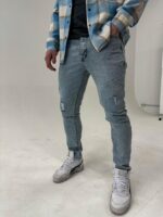 Мужские Голубые Джинсы Варенки - Зауженного Кроя Рваные