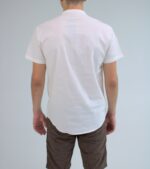 Мужская Льняная Базовая Белая Рубашка с Карманом на Груди Короткий Рукав