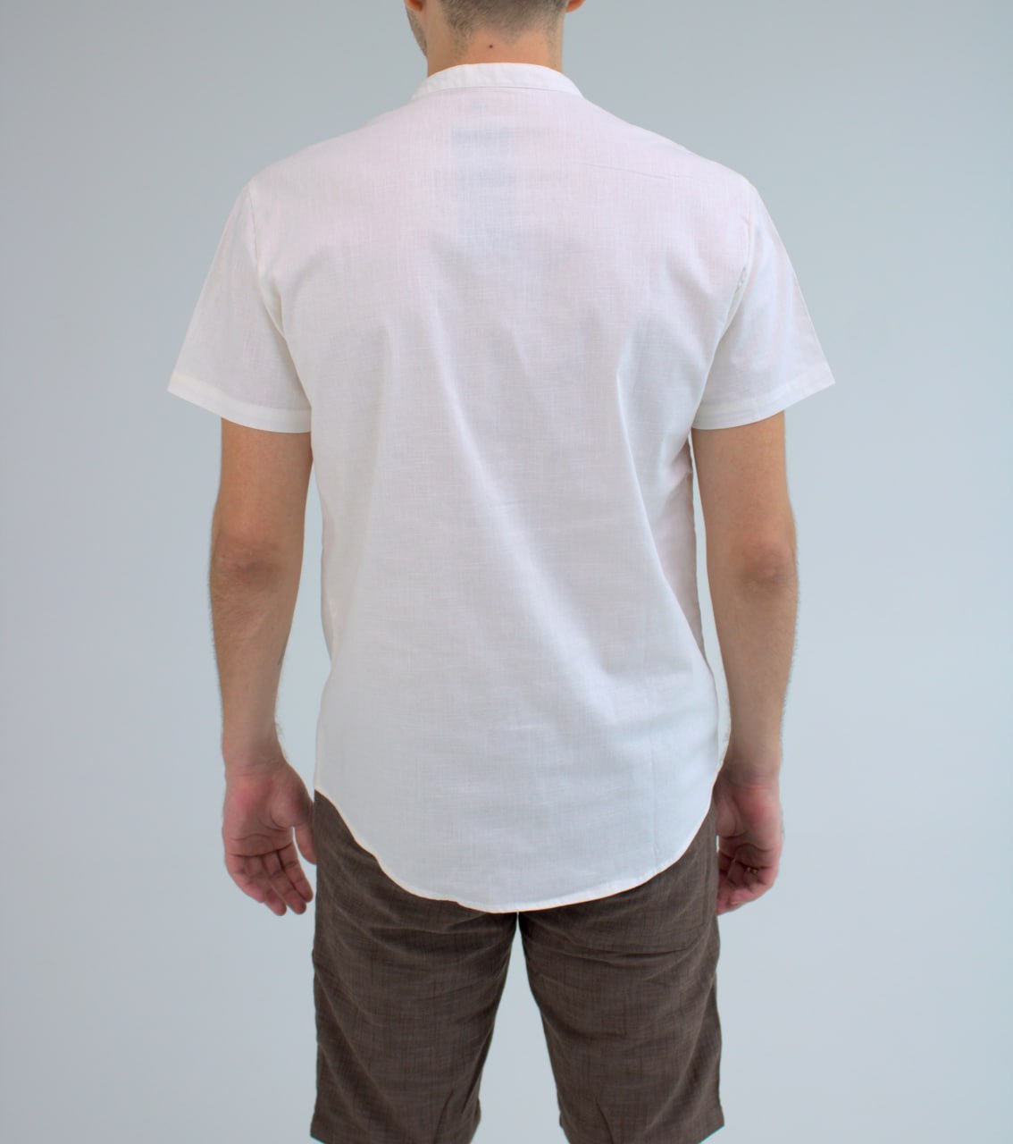 photo_2024-03-03_10-15-04 Мужская Льняная Базовая Белая Рубашка с Карманом на Груди Короткий Рукав