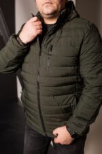 Мужская Демисезонная Куртка Хаки на Молнии - Стеганная с Капюшоном (Большие Размеры)