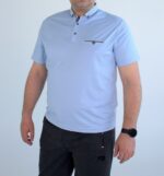 Мужская Базовая Голубая Футболка с Воротником Поло на Пуговицах (Большие Размеры)