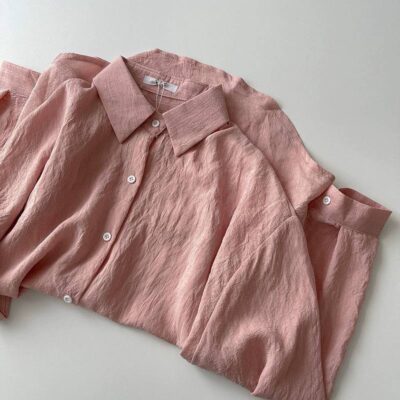 Женская Фактурная Розовая Рубашка с Мятым Эффектом