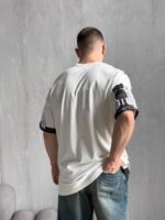 Мужская Хлопковая Серая Футболка Оверсайз в Модный Принт