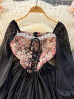 Женское Трикотажное Черное Платье в Ретро Стиле с Корсетом