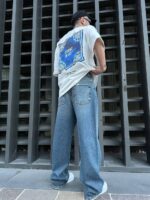 Мужские Голубые Темные Джинсы Багги - Объемные Baggy с Потертостями