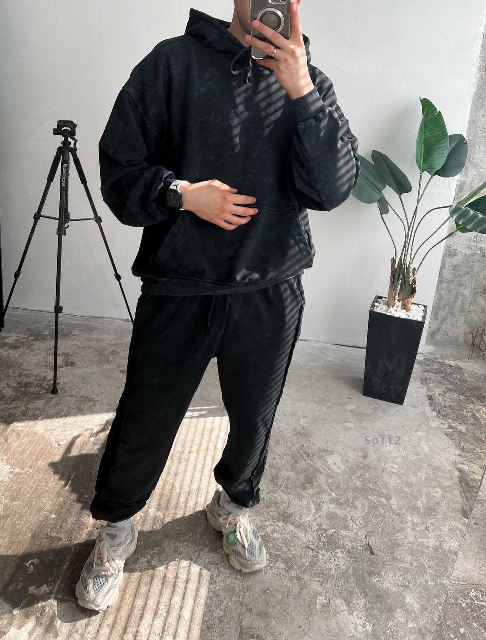 photo_2024-04-13_10-16-23 Мужской Объемный Черный Спортивный Костюм Варенка Оверсайз (Худи + Штаны)