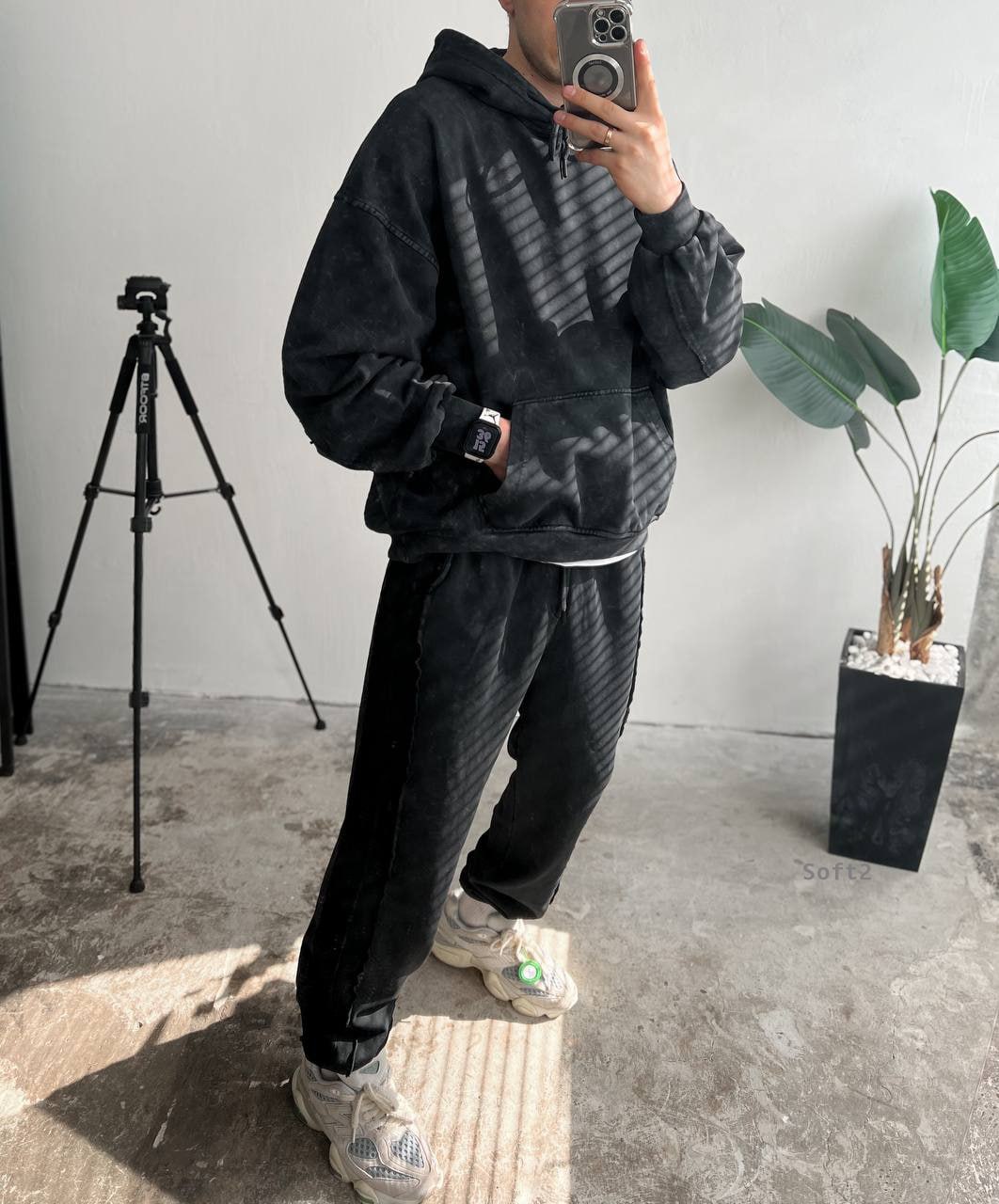 photo_2024-04-13_10-16-24 Мужской Объемный Черный Спортивный Костюм Варенка Оверсайз (Худи + Штаны)