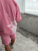 Мужской Хлопковый Розовый Комплект Футболка Шорты - Свободный на Лето с Принтом