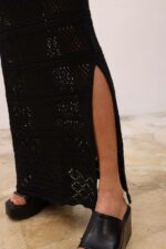 Женское Летнее Черное Вязаное Платье Макси - Длинное с Подкладкой и Разрезом