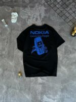 Мужская Черная Футболка Оверсайз - Объемная с Принтом Nokia