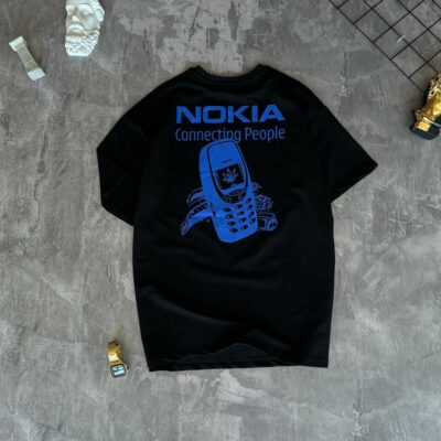 Мужская Черная Футболка Оверсайз - Объемная с Принтом Nokia