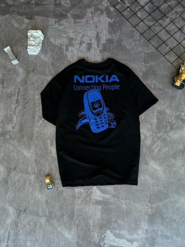 Мужская Черная Футболка Оверсайз - Объемная с Принтом Nokia