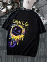 Мужская Объемная Черная Футболка Оверсайз Принт Smile