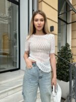 Женская Приталенная Ажурная Белая Футболка