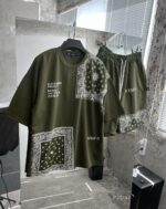 Мужской Летний Комплект Футболка Шорты Хаки - Свободный Хлопковый с Принтами