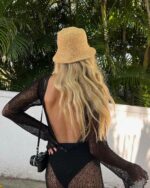 Женская Длинная Черная Пляжная Туника из Сеточки с Открытой Спиной