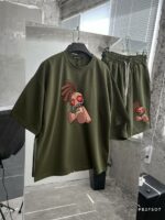 Мужской Хлопковый Летний Костюм Хаки с Принтом Кукла Вуду (Футболка + Шорты)