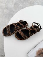 Женские Замшевые Леопардовые Босоножки на Платформе Переплет