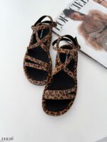 Женские Замшевые Леопардовые Босоножки на Платформе Переплет