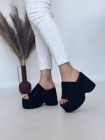 Женские Летние Черные Шлепанцы на Высокой Платформе