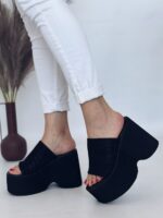 Женские Летние Черные Шлепанцы на Высокой Платформе