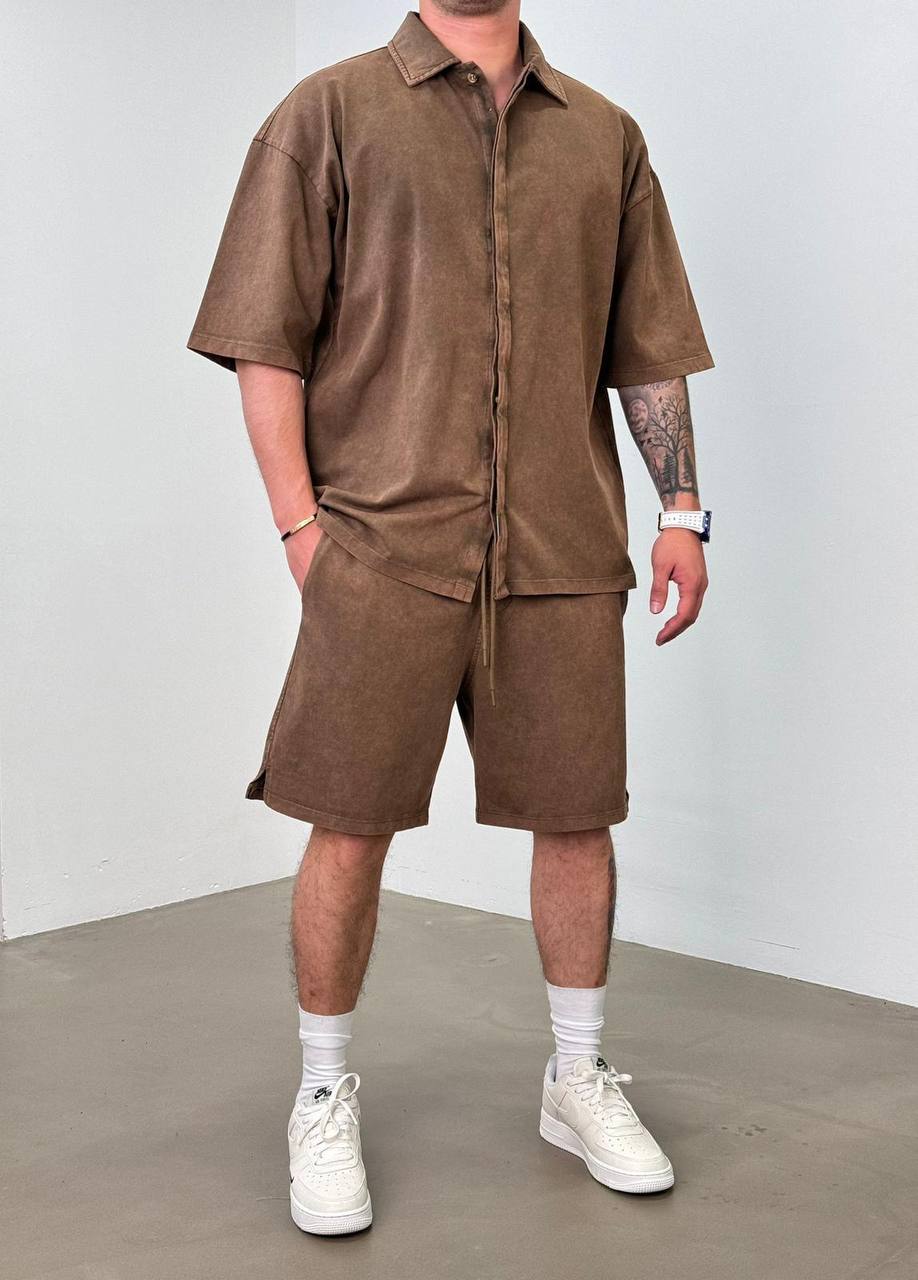 photo_2024-06-12_13-03-26 Мужской Коричневый Летний Костюм Варенка (Рубашка + Шорты)